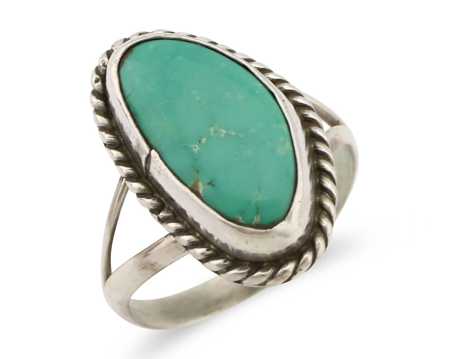 Navajo Ring 925 Silver Natural Turquoise Artist Signed Rabbit Stick C.80's