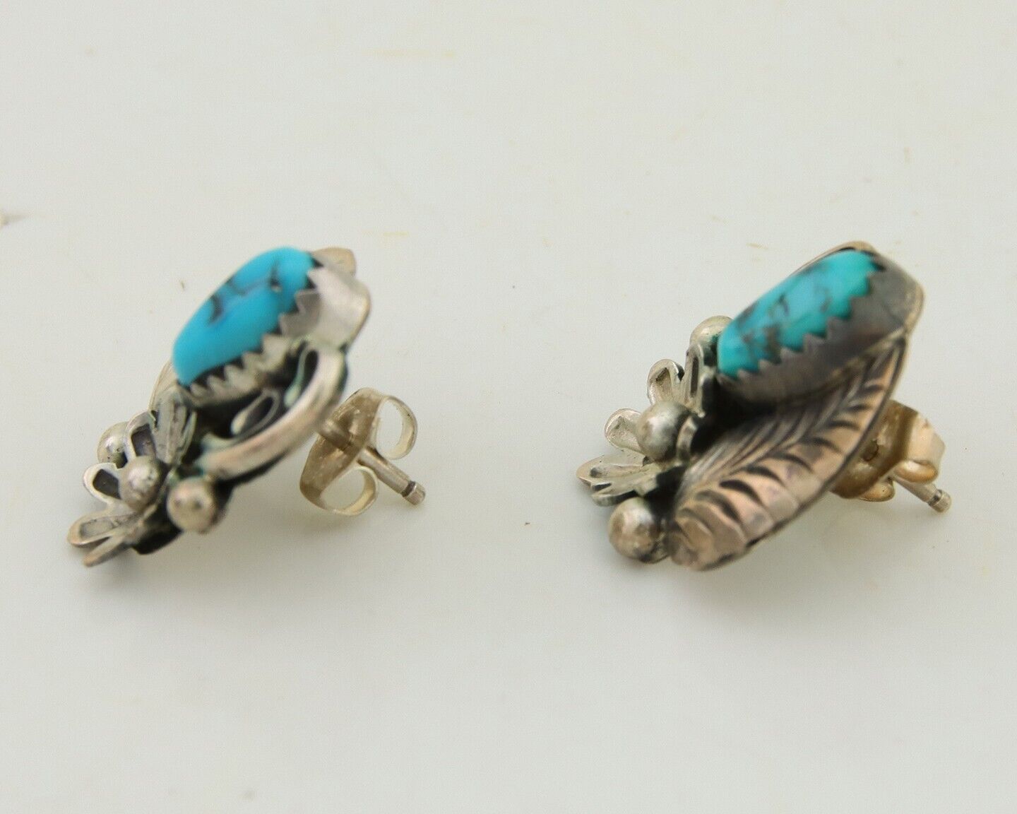 Navajo Dangle Earrings 925 Silver Natural Turquoise Native American Artist C80s