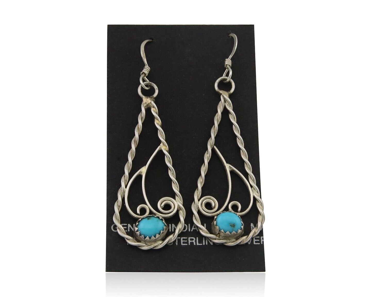Navajo Dangle Earrings 925 Silver Natural Turquoise Artist Signed JB C.80's