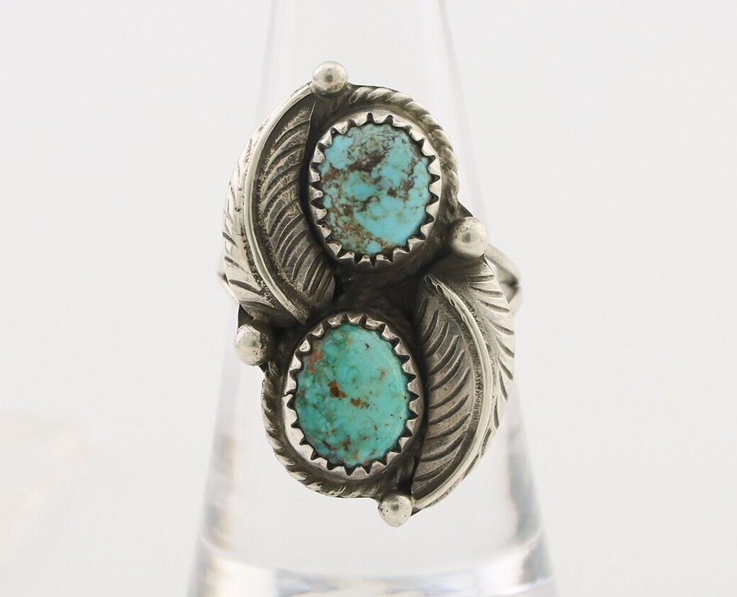 Navajo Ring 925 Silver Natural Blue Turquoise Native Artist Signed Montoya C.80s