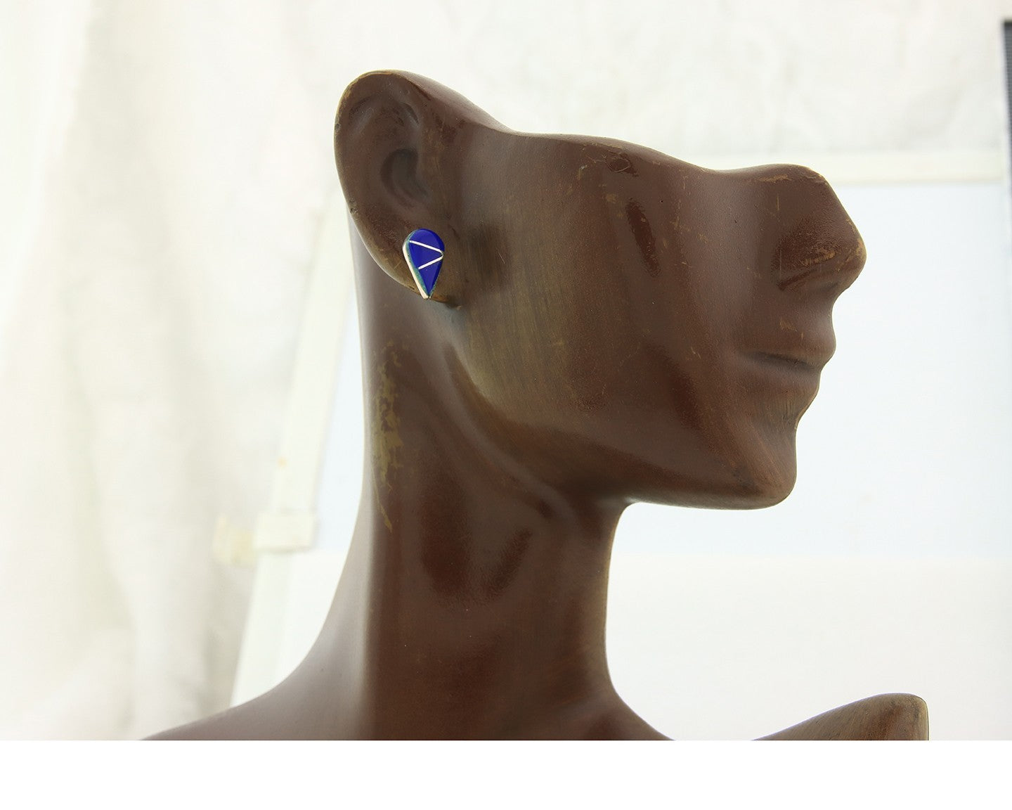 Navajo Earrings Sterling Silver Inlaid Natural Lapis Vintage Handmade