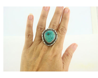 Navajo Men Ring 925 Sterling Blue Turquoise Native Artist C.80's Size 10