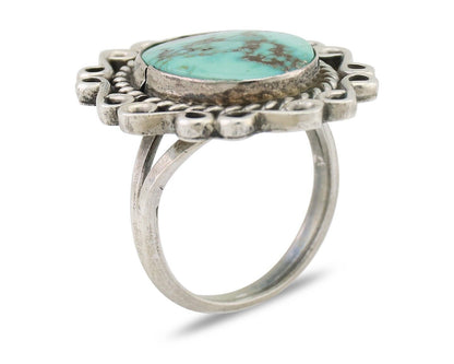 Navajo Ring 925 Silver Natural Turquoise Artist Signed "M" Size 6.25 C.80's