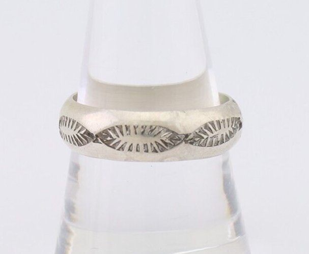 Navajo Hand Stamped Band 925 Silver 6.0 mm Signed Larry Chavez Size 9.25 C.80's