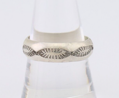 Navajo Hand Stamped Band 925 Silver 6.0 mm Signed Larry Chavez Size 9.25 C.80's