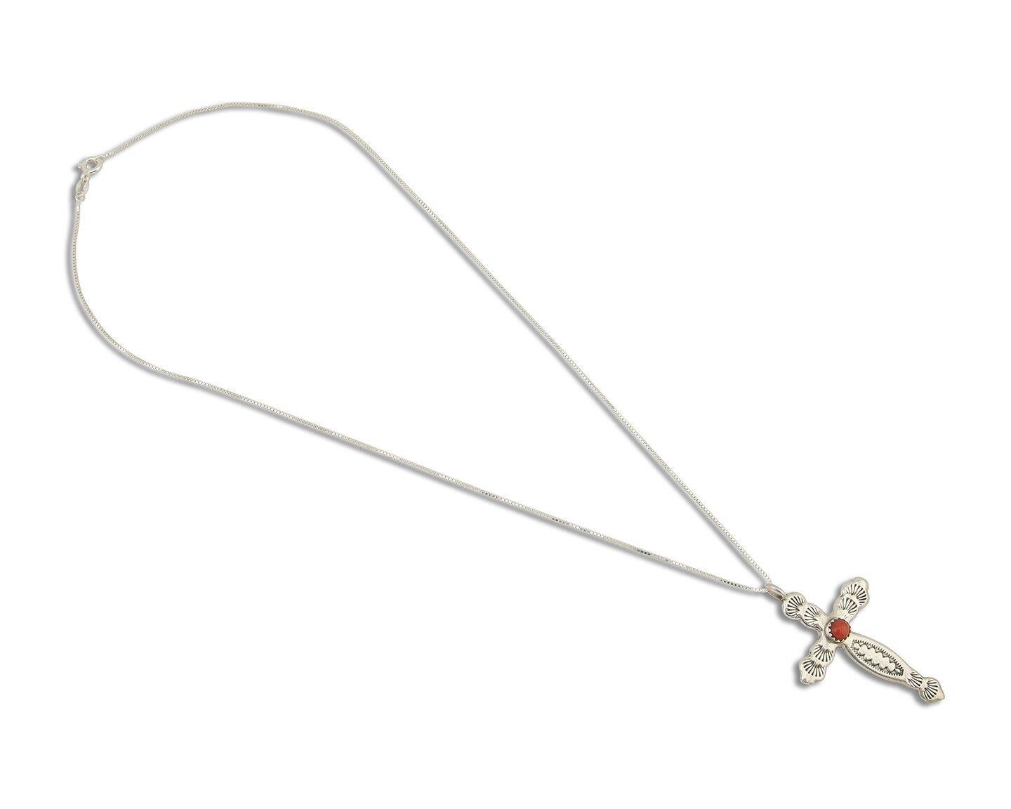Navajo Cross Necklace 925 Silver Mediterranean Coral Native American Artist C80s
