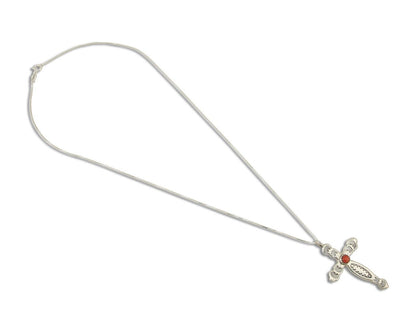 Navajo Cross Necklace 925 Silver Mediterranean Coral Native American Artist C80s