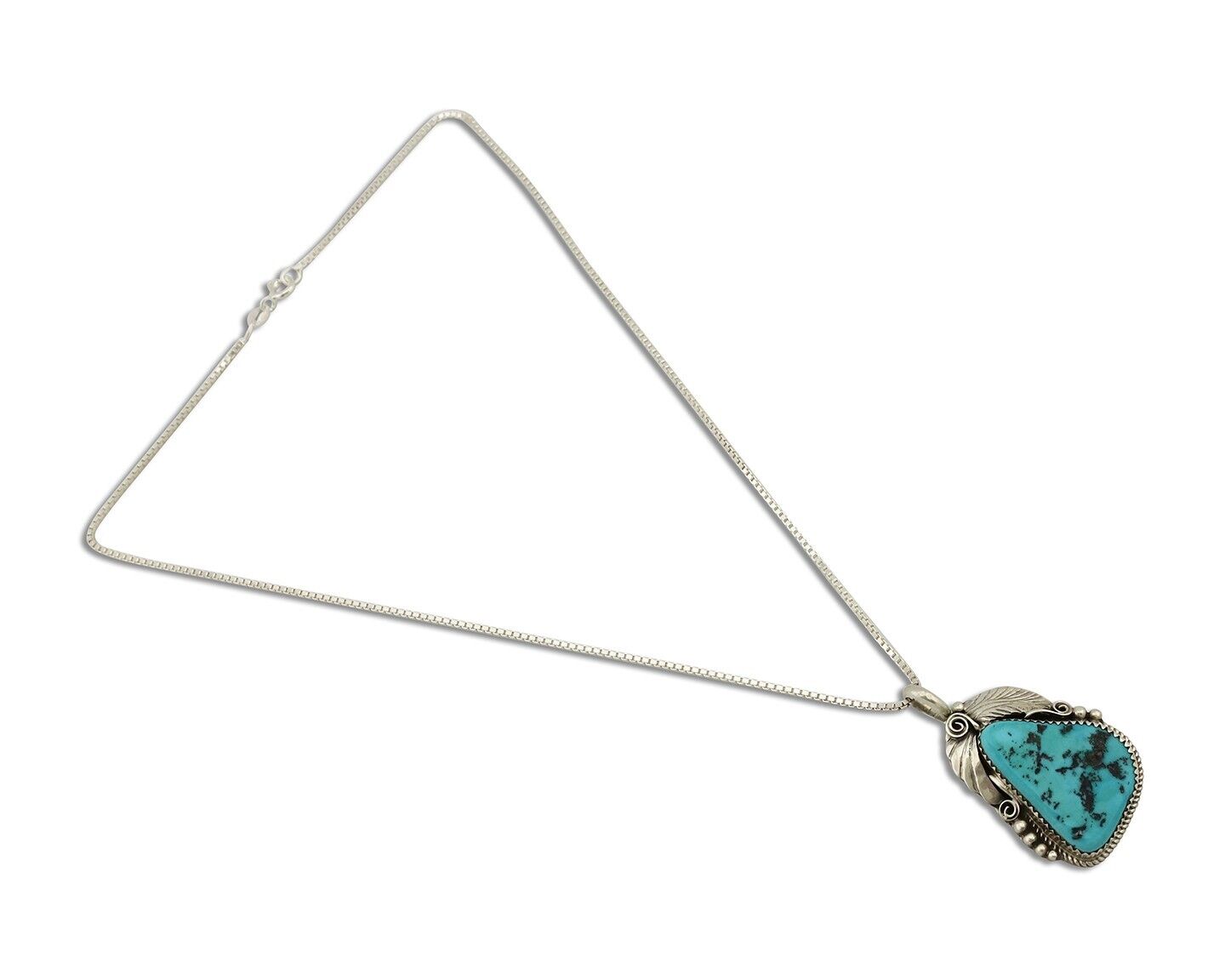 Navajo Necklace Pendant 925 Silver Blue Turquoise Signed Justin Morris C.80's