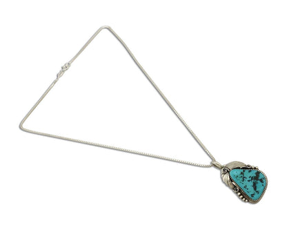 Navajo Necklace Pendant 925 Silver Blue Turquoise Signed Justin Morris C.80's