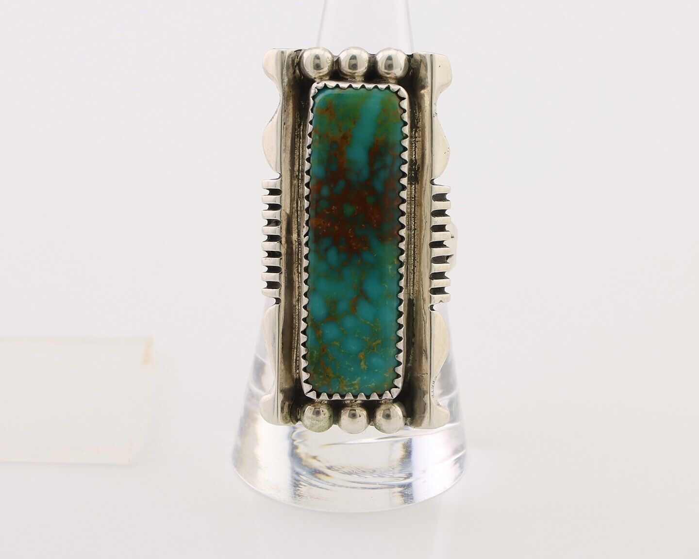 Navajo Hamdmade Ring 925 Silver Kingman Turquoise Artist Signed B C.80's