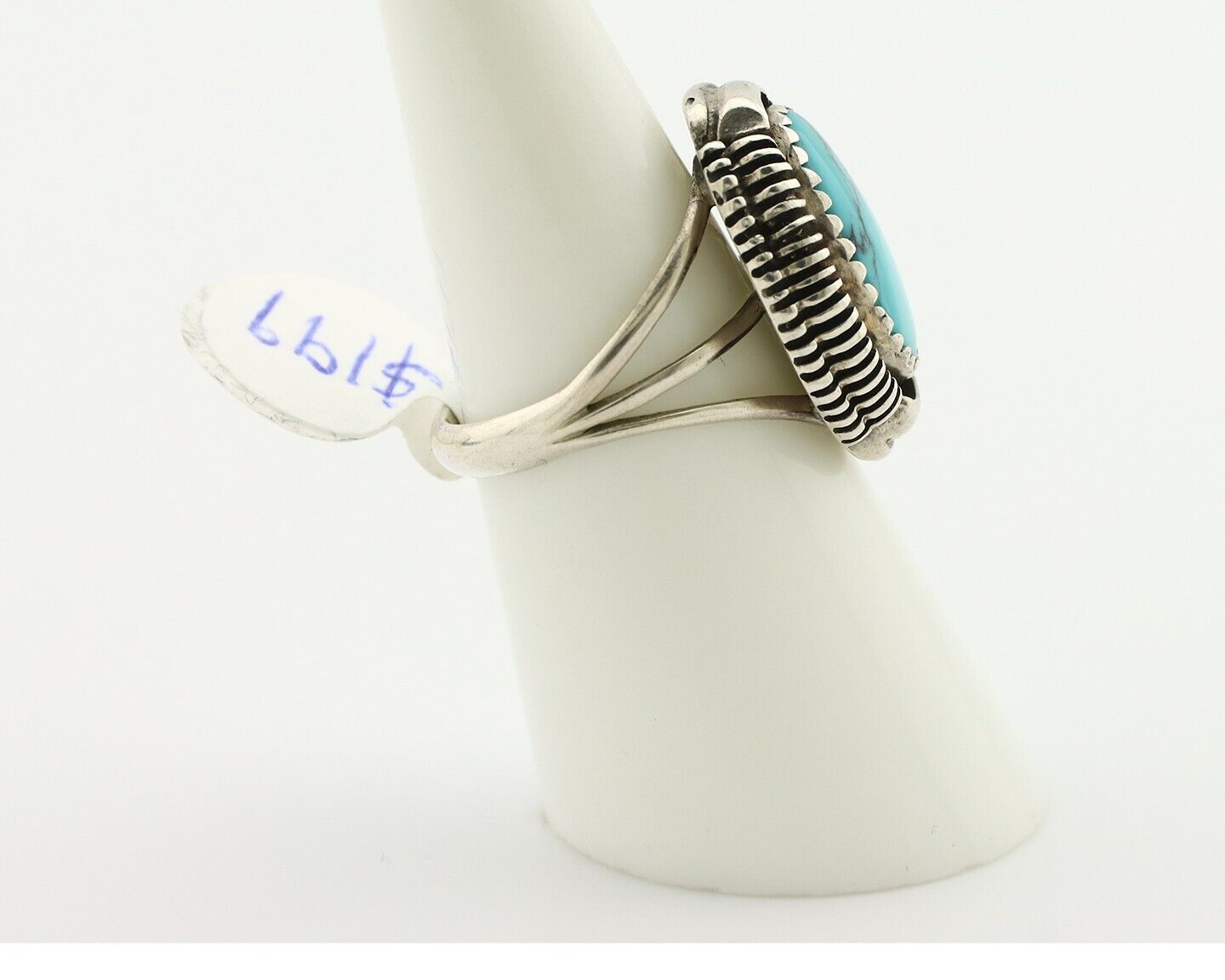 Navajo Ring 925 Silver Natural Blue Turquoise Artist Signed Larry Yazzie C.80's