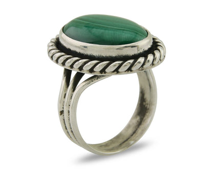 Navajo Ring 925 Silver Natural Malachite Native American Artist C.80's