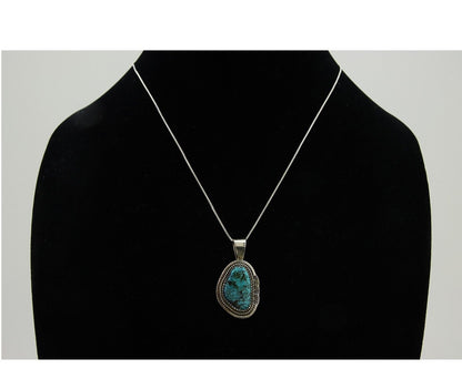 Navajo Necklace 925 Silver Natural Blue Turquoise Artist Signed Mike Begay C.80s