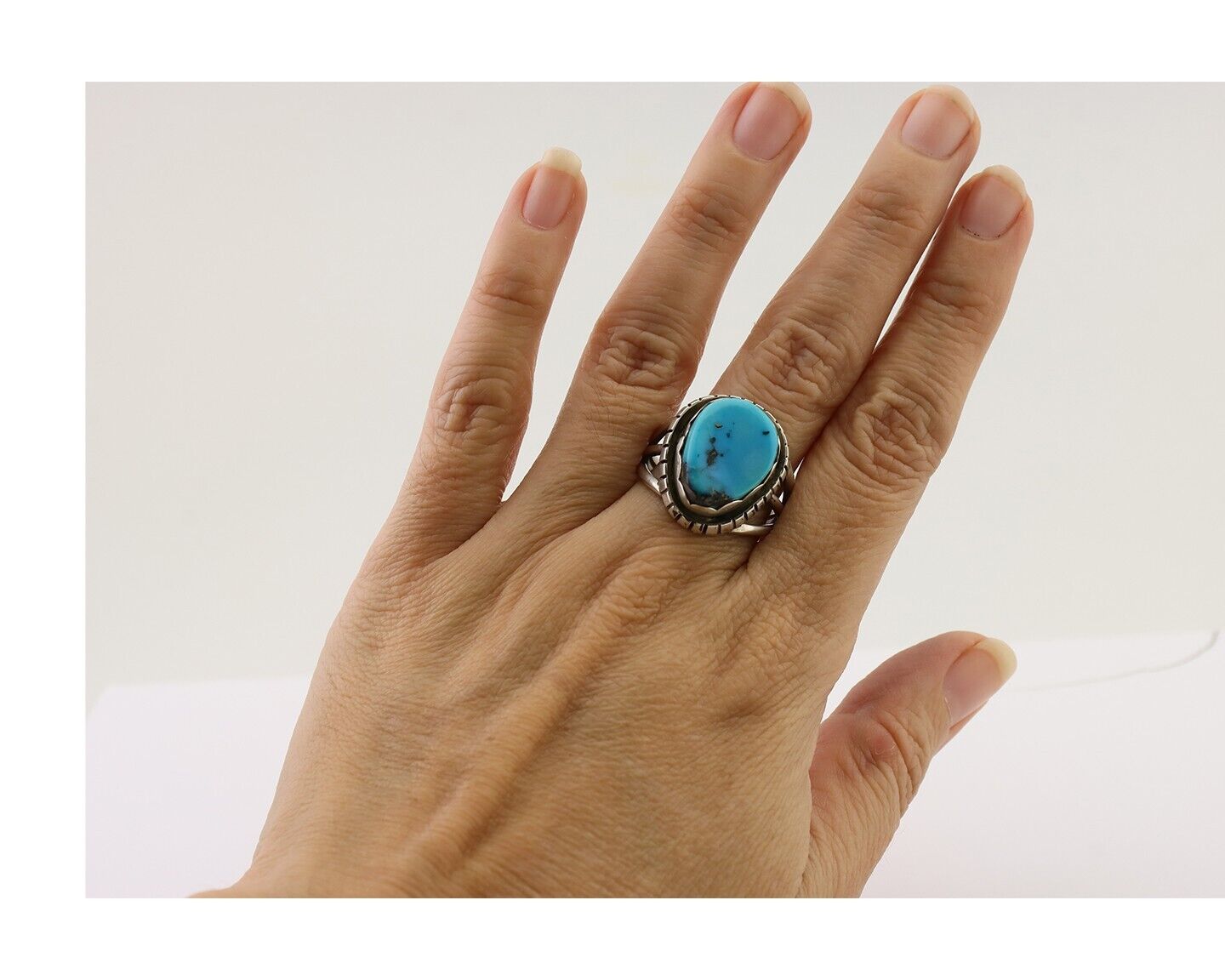 Navajo Handmade Ring 925 Silver Turquoise Artist Signed Tony Guerro C.80's