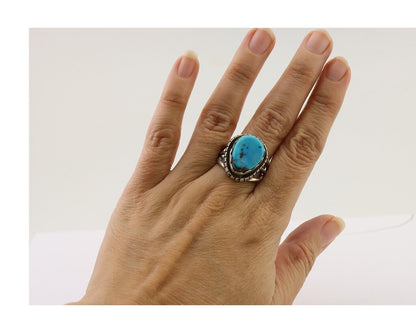 Navajo Handmade Ring 925 Silver Turquoise Artist Signed Tony Guerro C.80's