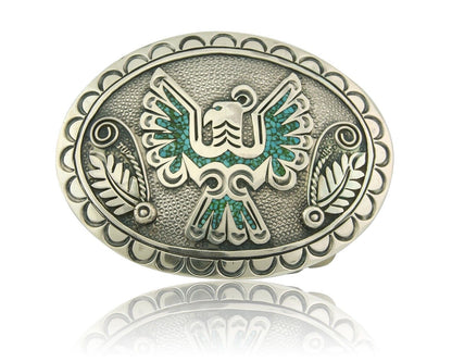 Vintage Navajo Belt Buckle 925 Silver Inlaid Eagle Turqouise Signed Stanley Bain