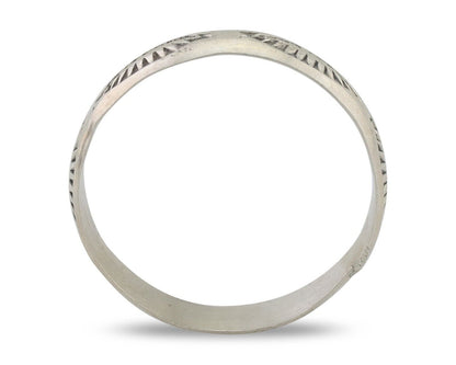 Navajo Hand Stamped Band 925 Silver 5.0 mm Signed Larry Chavez Size 11 C.80's