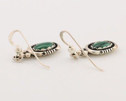 Navajo Dangle Earrings 925 Silver Natural Malachite Native American Artist C.80s