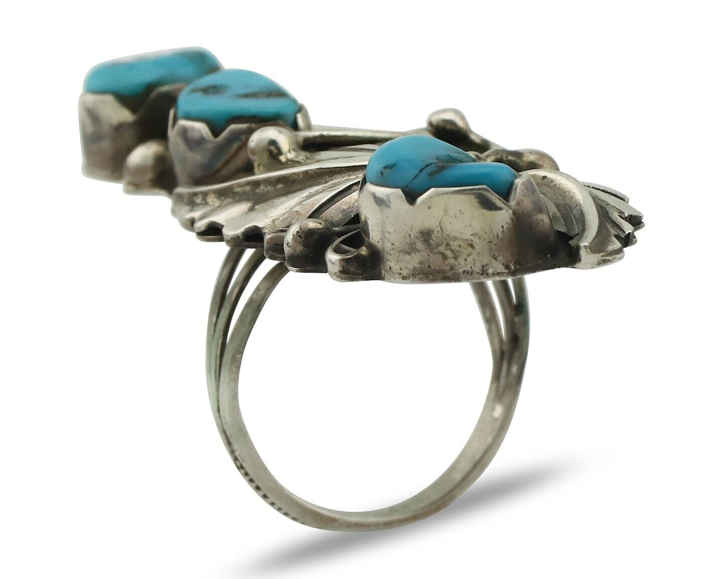 Navajo Ring 925 Silver Sleeping Beauty Turquoise Artist Signed Richard Long C80s