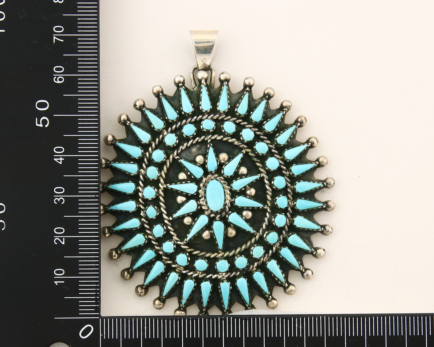 Navajo 925 Silver Pendant Petite Point Turquoise Handmade Signed B Yazzie C.80's