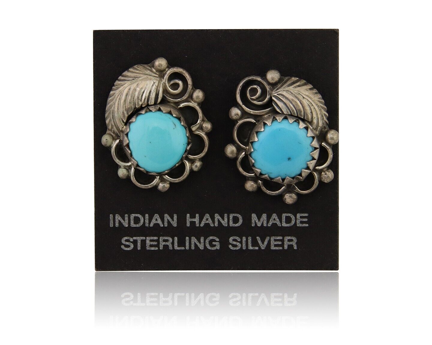 Navajo Handmade Earrings 925 Silver Natural Turquoise Native American Artist 80s