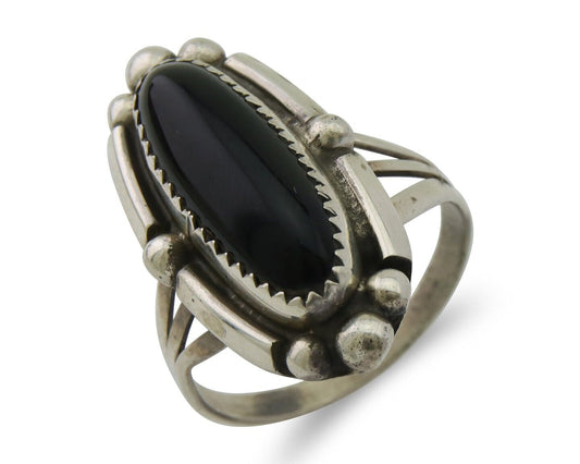 Navajo Handmade Ring 925 Silver Black Onyx Artist Signed SC C.80's