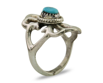 Navajo Sand Cast Ring 925 Silver Sleeping Beauty Turquoise Artist C.80's