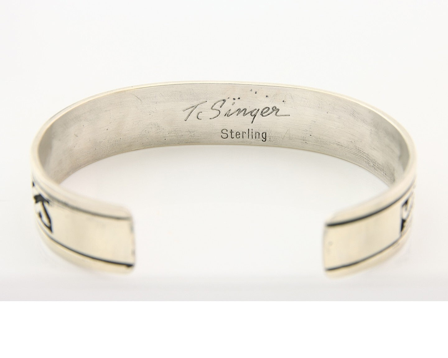 Navajo Bracelet 925 Silver Artist Signed Thomas Singer Cuff Made in the 1980's