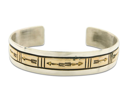 Navajo Bracelet 925 Silver & 12K Gold Cuff Artist Signed Randall Endito C.80's