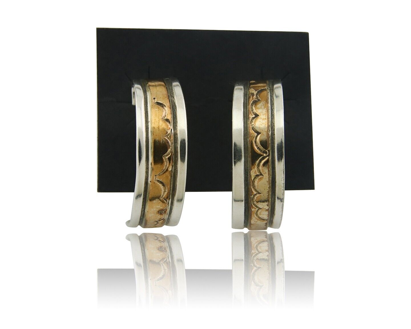 Navajo Hoop Earrings 925 Silver & Gold Artist Signed Randall Endito C.80's