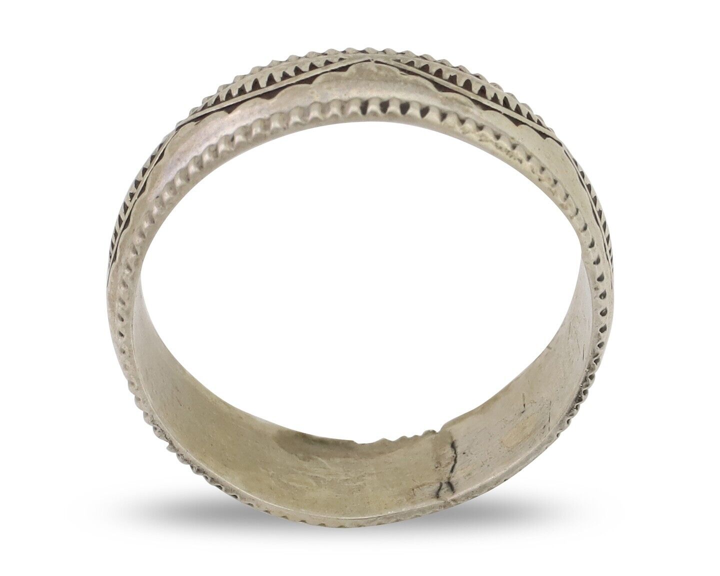 Navajo Hand Stamped Band 925 Silver 6.0 mm Native Artist Size 7.5 C.80's