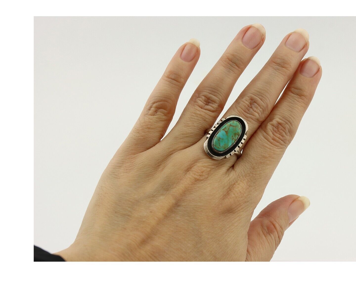 Navajo Ring 925 Silver Arizona Turquoise Native American Artist C.80's