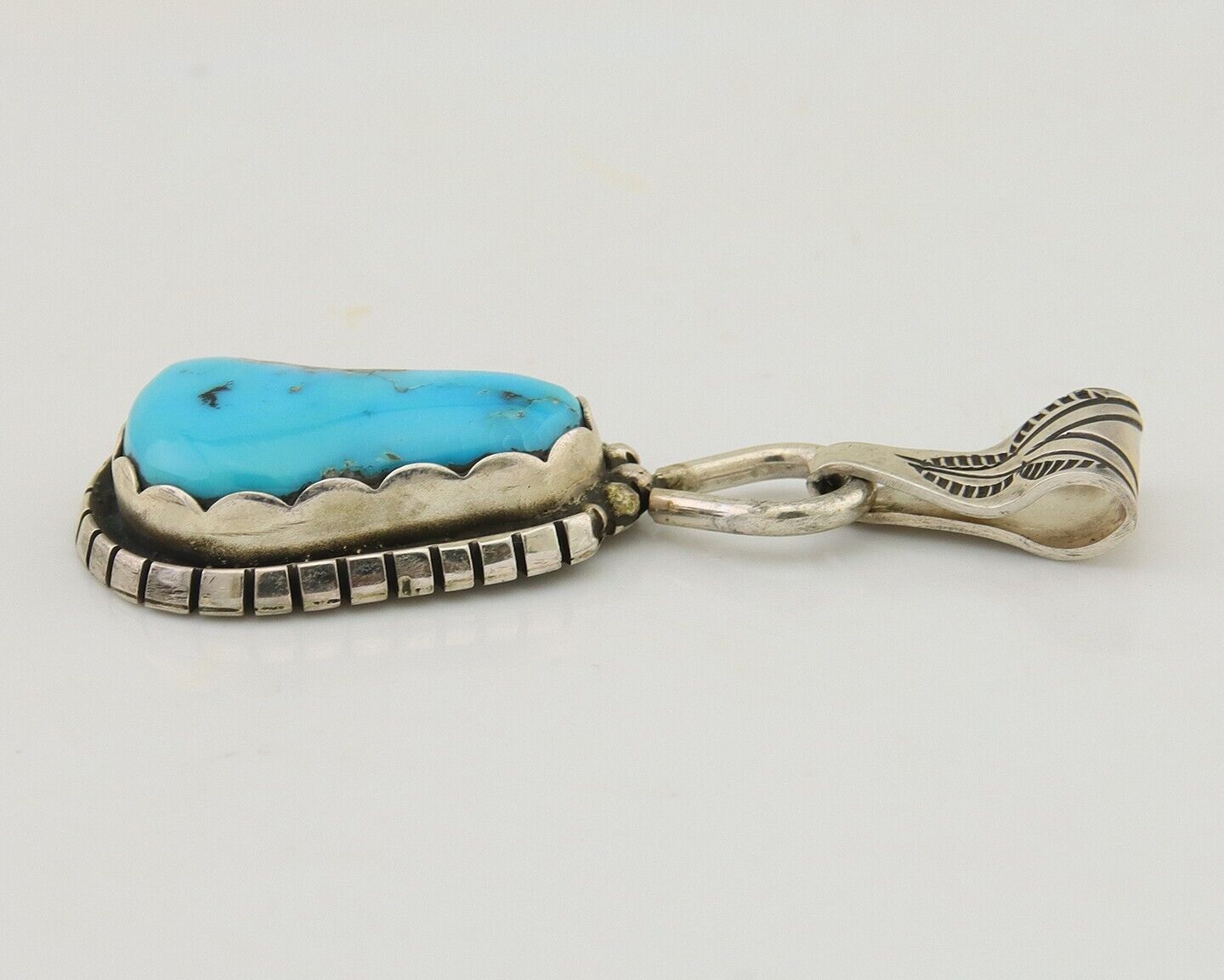 Navajo Sleeping Beauty Turquoise Pendant 925 Silver Signed Tony Guerro C.80's