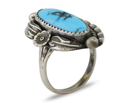 Navajo Ring 925 Silver Sleeping Beauty Turquoise Artist Signed SC C.80's