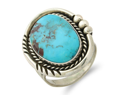 Navajo Ring 925 Sterling Natural Blue Turquoise Signed Ben S C.80's Size 11