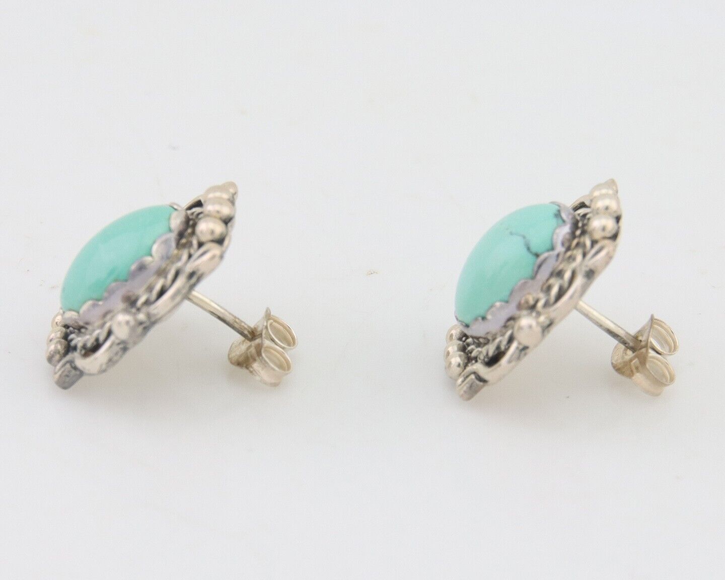 Navajo Earrings 925 Natural Turquoise Native Artist Signed VM C.80's