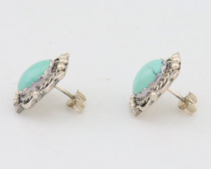 Navajo Earrings 925 Natural Turquoise Native Artist Signed VM C.80's