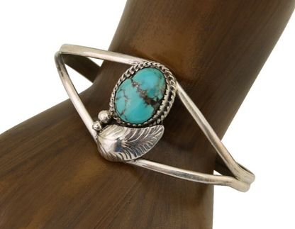 Navajo Hand Stamped Cuff Bracelet Turquoise 925 Silver Native American Artist