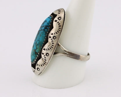 Navajo Ring 925 Silver Blue Spiderweb Turquoise Native American Artist C.80's