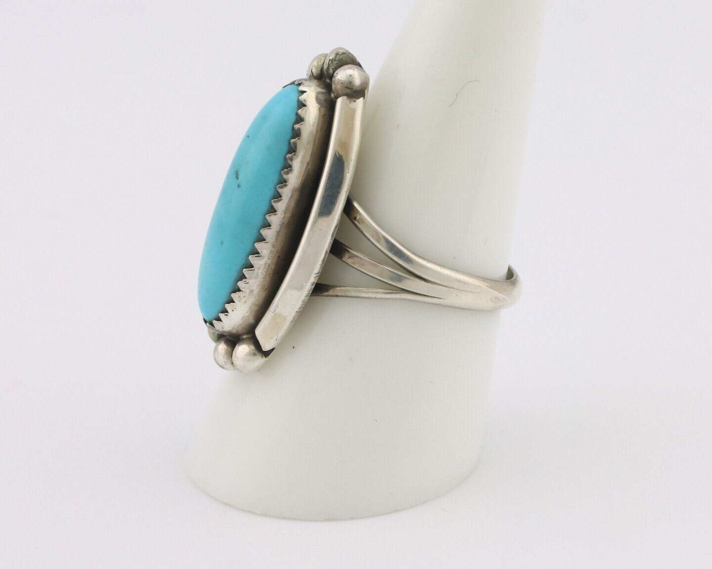 Navajo Ring .925 Silver Sleeping Beauty Turquoise Signed SkyStone Creations C80s