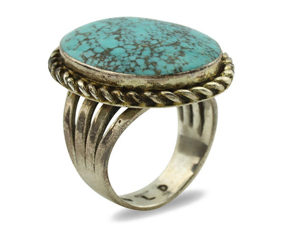Navajo Ring .925 Silver Blue Spiderweb Turquoise Signed LD C.1980's