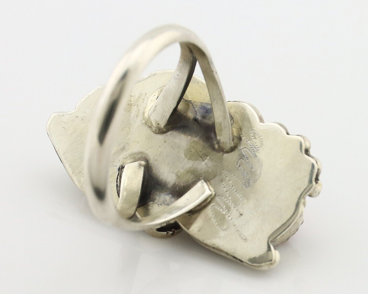 Navajo Ring .925 Silver Turquoise & Coral Artist Signed Justin Morris C.80's