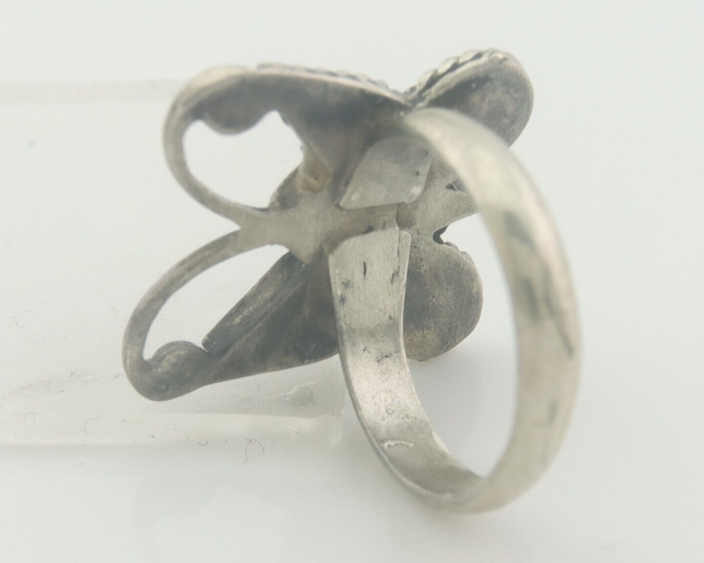 Navajo Ring 925 Silver Inlaid Butterfly Turquoise & Coral C.80's Size 4.5