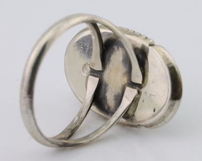 Navajo Hand Stamped Ring 925 Silver Natural Turquoise Native Artist C.80's