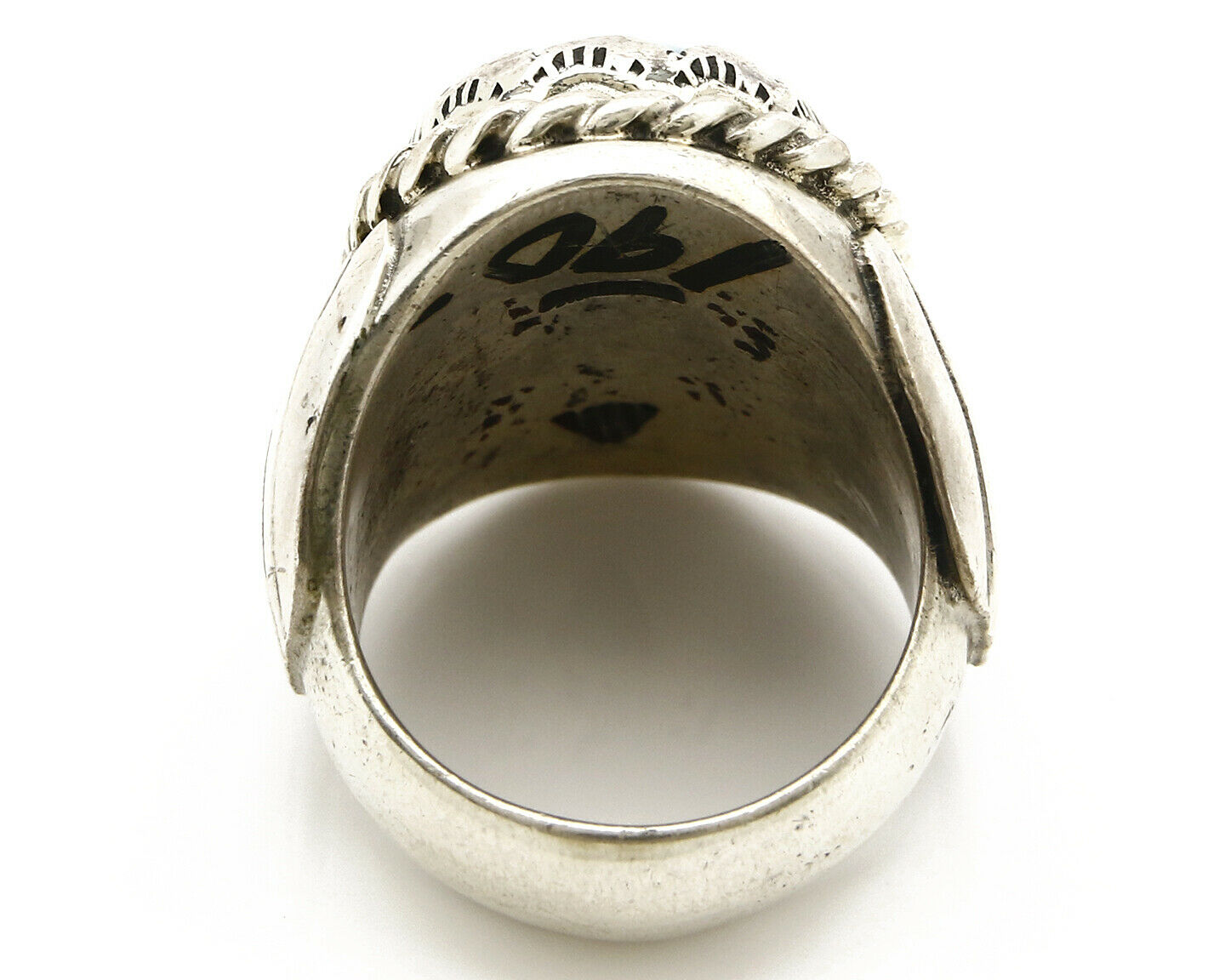 Navajo Ring .925 SOLID Silver Kingman Turquoise Signed Artist TeePee C.80's