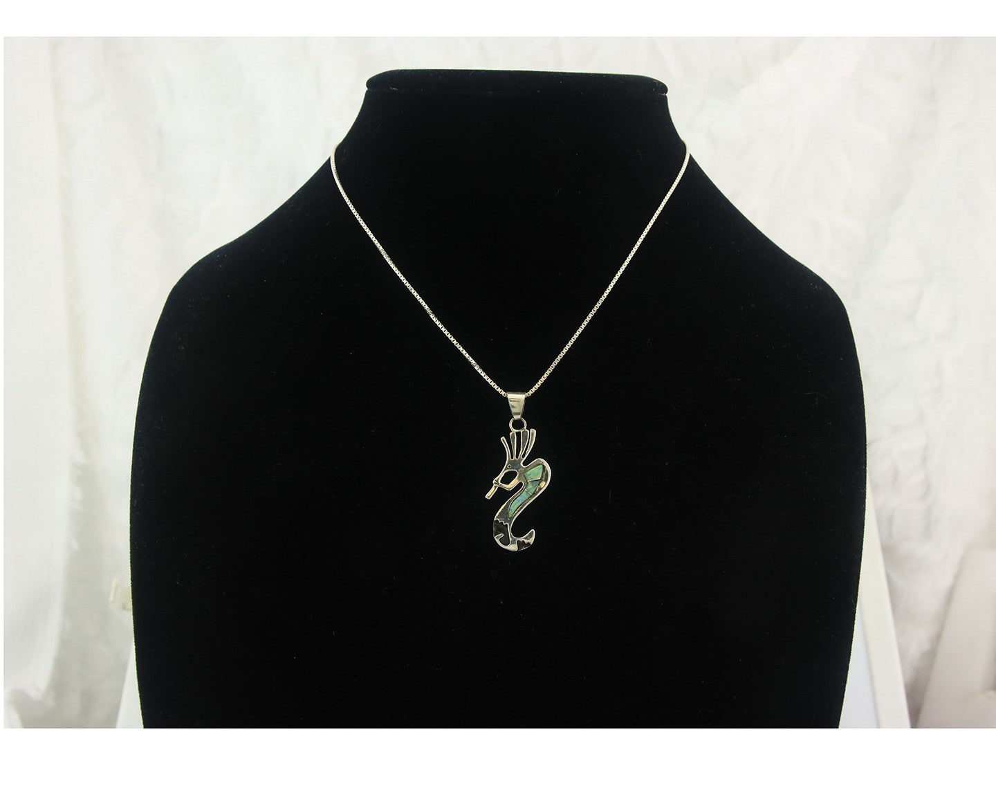 Navajo Kokopelli Necklace Sterling Silver Opal Vintage Signed BB