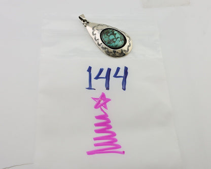 Navajo Pendant 925 Silver Blue Gem Turquoise Artist Signed MC C.80's
