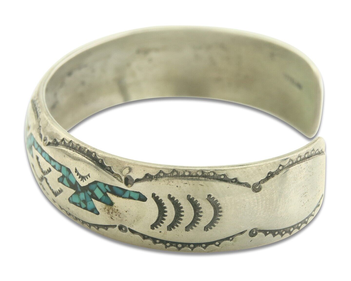 Navajo Bracelet 925 Silver Inlaid Turquoise Cuff Artist Signed NAKAI C.80's