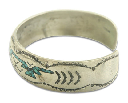 Navajo Bracelet 925 Silver Inlaid Turquoise Cuff Artist Signed NAKAI C.80's