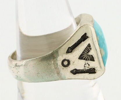 Navajo Ring 925 Silver Kingman Turquoise Signed Sun Bell Silver Company C.80's